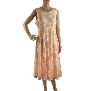 Danny & Nicole Sleeveless Floral Lace Midi Dress Peach White 10P